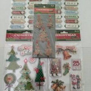 3/$20 Lot 49 Pcs 3d Christmas stickers old world Santa burlap tree bird